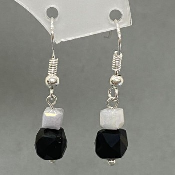 Earrings with Tourmaline Faceted Cube 7 mm ± and Czech Glass Cube 4 mm ±, Length 32 mm ±