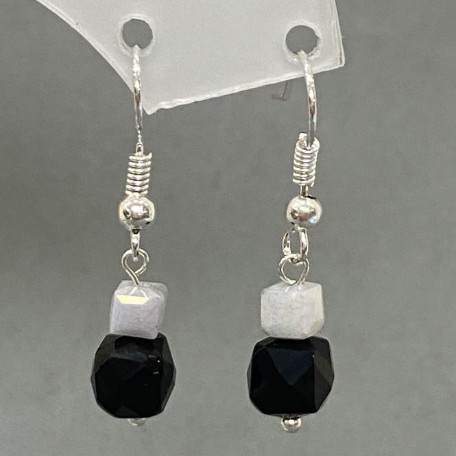 Earrings with Tourmaline Faceted Cube 7 mm ± and Czech Glass Cube 4 mm ±, Length 32 mm ±