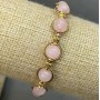 Pink Quartz Bracelet with Smooth Beads 8.5 mm ± with Metal Inlays, Length 18 cm Stretch