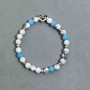 Bracelet with Howlite and Aquamarine Beads, 6 mm, with Metal Inlays, Length approx. 18 cm, Stretch
