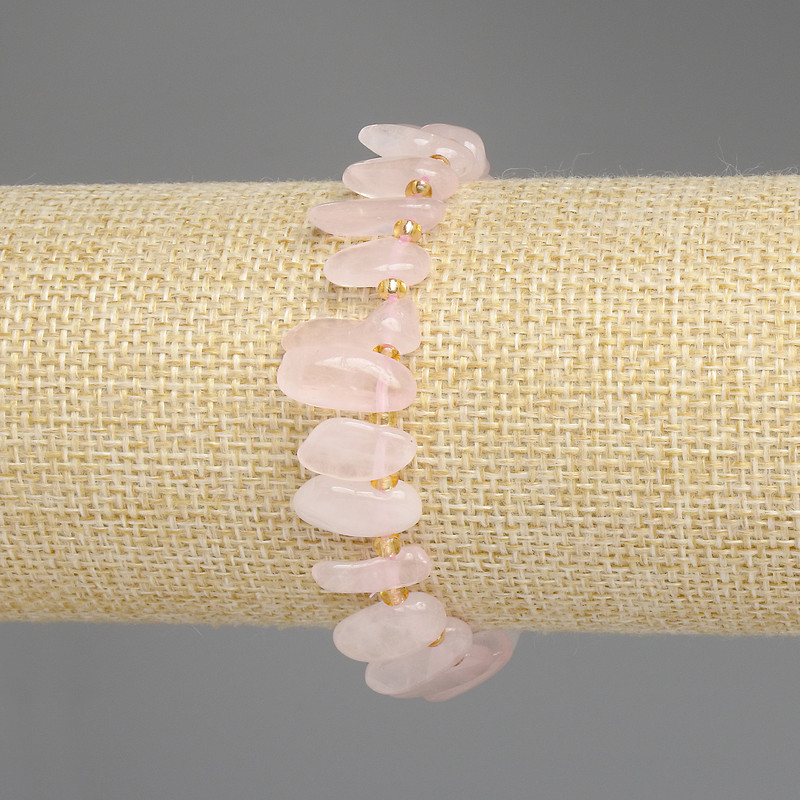 Pink Quartz Bracelet - Faceted Bead Butterfly, diameter 12-18×5-7 mm ±, 3 mm beads ±, length 18 cm ±, elastic