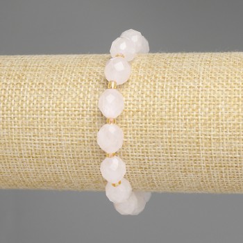 Rose Quartz Bracelet with Faceted Beads, approximately 10×9 mm, 3 mm Seed Beads, length 18 cm, elastic