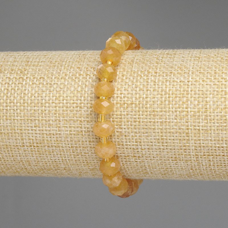 Citrine Faceted Rondelle Bracelet, diameter 8x5 mm, 5 mm +/- beads, 3 mm +/- seed beads, length 18 cm +/- stretch