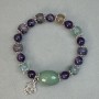 Fluorite Bead Bracelet - 10 mm Beads +/- Amethyst Bead, 8 mm Diameter +/- Jade Faceted Bead 20x15 mm +/-, 18 cm Elastic