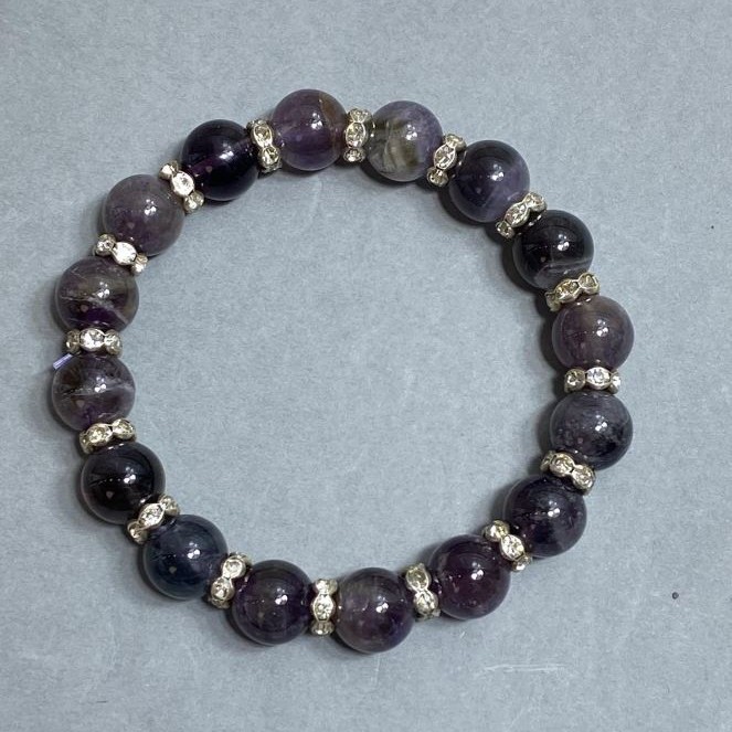 Amethyst bead bracelet, 10.5 mm diameter, 18 cm length, stretch