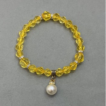 Citrine bracelet with faceted beads, 7 mm diameter, with a 10 mm pearl, length 18 cm ± stretch