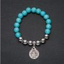 Turquoise bead bracelet 10 mm ± with pendant "Saint Benedict", 18 cm circumference on elastic