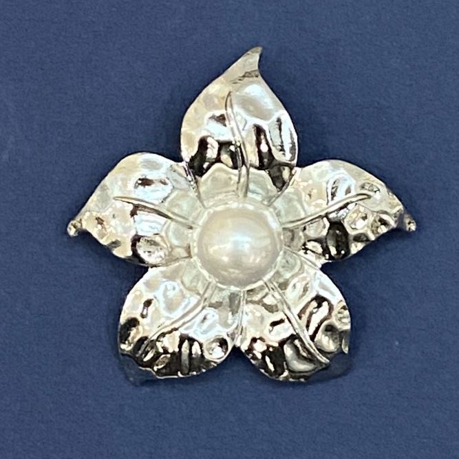 Brooch Pendant Pearl Flower Silver-Tone Metal 45mm+