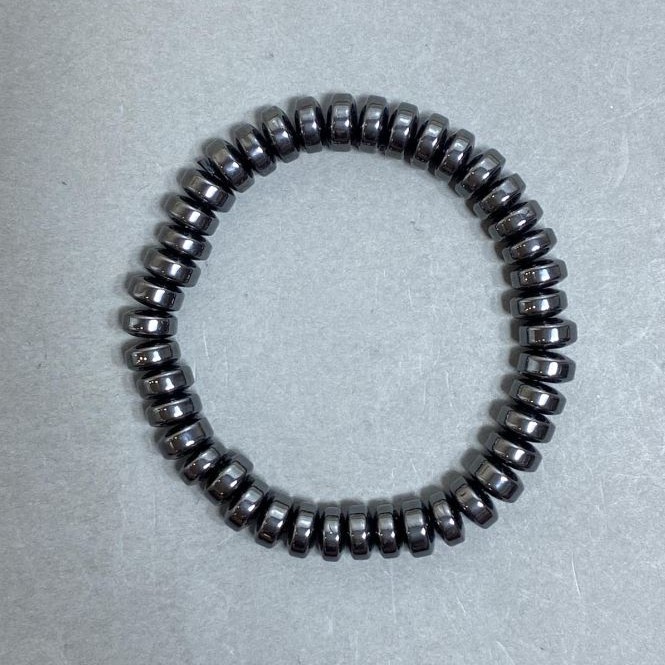 Hematite Rondel Bracelet, 8x4 mm, 18 mm length, stretch