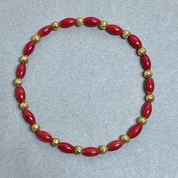 Coral Grain Bracelet 8x4mm +/- with Metal Inserts, Length 18mm +/- Stretch