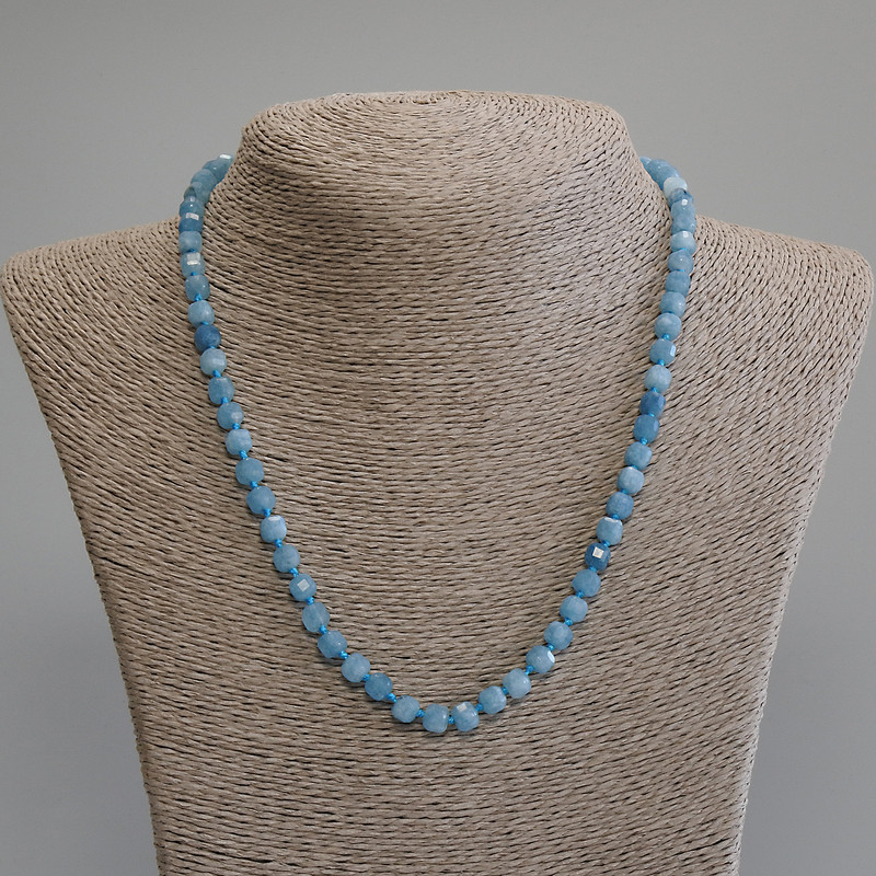 Aquamarine Necklace with Faceted Cubes, 5x5 mm diameter, 50 cm length, with clasp
