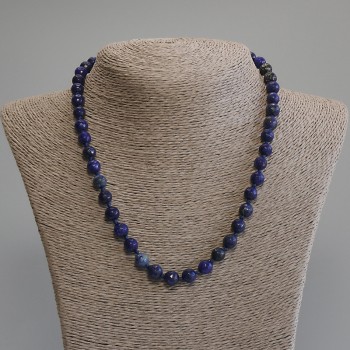 Lapis lazuli necklace with faceted beads, 8 mm diameter, 50 cm length with clasp