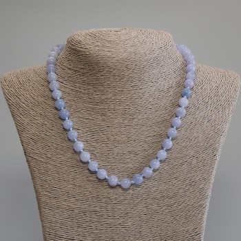 Aquamarine Necklace with Smooth Beads, 8mm Diameter, 45cm Length