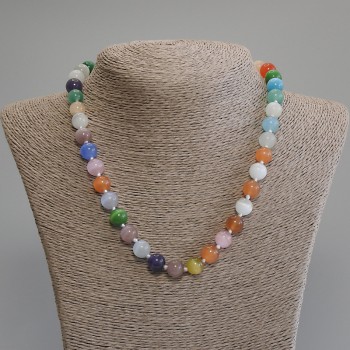 Colorful Cat's Eye Necklace with smooth beads, 10 mm diameter, 50 cm length +5 cm extender chain