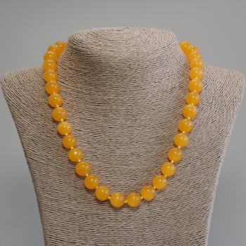 Cat's Eye Necklace Orange Color, Smooth Bead, 12mm Diameter +/-, Length 50 cm +5 cm Extension Chain