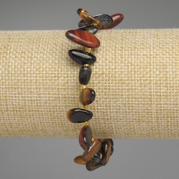 Bracelet of Tiger's Eye, Bull's Eye, and Falcon's Eye with butterfly pebble beads, diameter 10-15x5-7 mm, length 18 cm, stretch