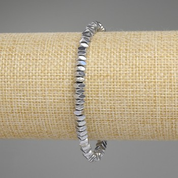 Hematite bracelet, silver color, faceted square rondelles 4x2 mm, length 18 cm, stretchy