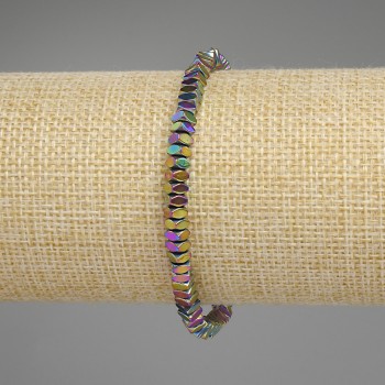 Rainbow hematite bracelet with faceted square rondels, 4×2 mm, 18 cm long, elastic