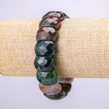 Multicolored jasper faceted link bracelet, 20x12 mm diameter, 18 cm length (±) (stretch)