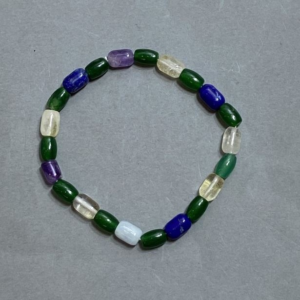 Bracelet 'Assortment' (Chrysoprase, Amethyst, Lapis Lazuli) barrel beads 9, 5x6, 5mm, length 18mm, stretch