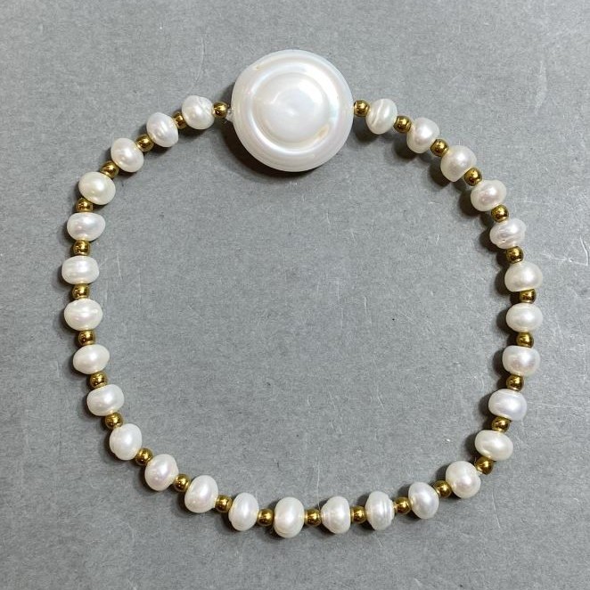 Bracelet River Pearls 5×4-4.5mm+- Baroque Pearl 16mm+- Hematite Bead 2mm+- length 18mm+- stretch