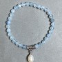 Bracelet Aquamarine with Faceted Bead 6mm +/- Pearl Pendant 11x8mm +/-, Length 18mm +/- Elastic