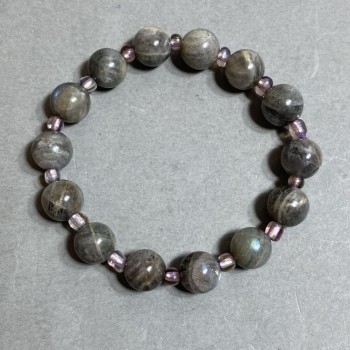 Labradorite Bead Bracelet on Stretch Cord, 10mm Beads +/-, 4x4mm Seed Beads +/-, Length 18mm +/-