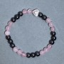 Bracelet with Pink Quartz and Hematite Beads 6mm ± with Metal Inlay, Length 18 cm ± Stretch