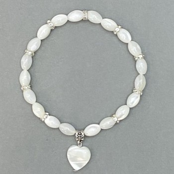 Bracelet with mother-of-pearl 'Grain', diameter 9×6 mm, length 18 cm, stretch bracelet