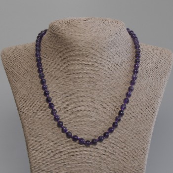 Amethyst Necklace with Smooth Beads, 6mm Diameter ±, Length 50mm ± with Clasp