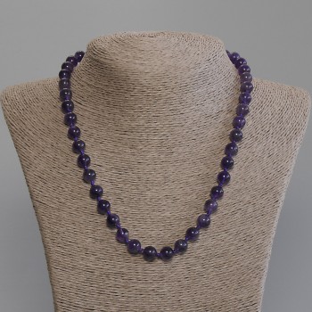 Amethyst Necklace Smooth Bead, 8mm Diameter, 50mm Length, with Clasp