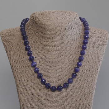 Purple Cat's Eye Necklace with smooth beads, 9 mm diameter, approx. 50 mm length, with clasp