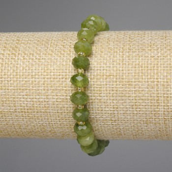 Jadeite Faceted Rondelle Bracelet, 8×5 mm diameter ±, 3 mm seed beads ±, 18 mm length ±, stretch base