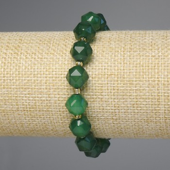 Chrysoprase bracelet with facets, diameter 10x9 mm +/- seed beads 3 mm +/-, length 18 mm +/- stretch