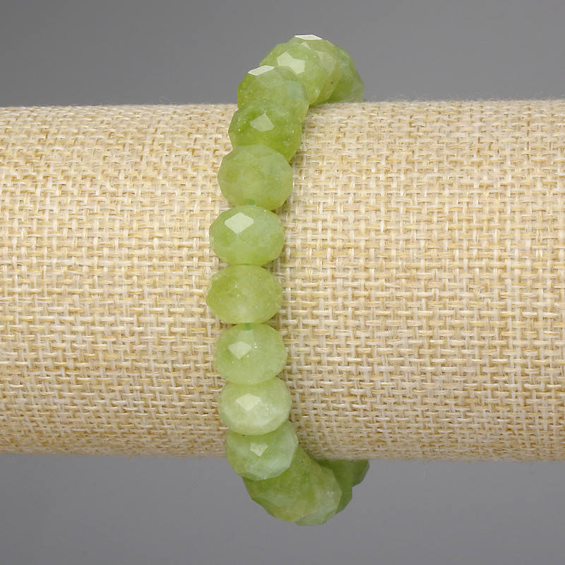 Chrysoprase Olivine Faceted Rondelle Bracelet, 10x7mm, 18mm length, stretch