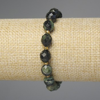 Ocean Jasper bracelet with faceted beads, diameter approximately 10×8 mm, 5 mm +/- beads, seed beads 3 mm +/-, length 18 mm +/- stretch
