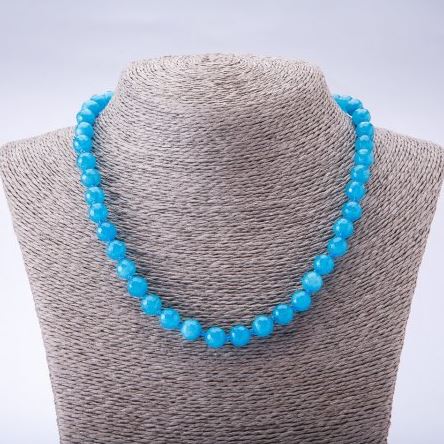 Necklace made from natural-toned stone "Aquamarine" (named after ) faceted bead, 8 mm diameter, 45 cm long