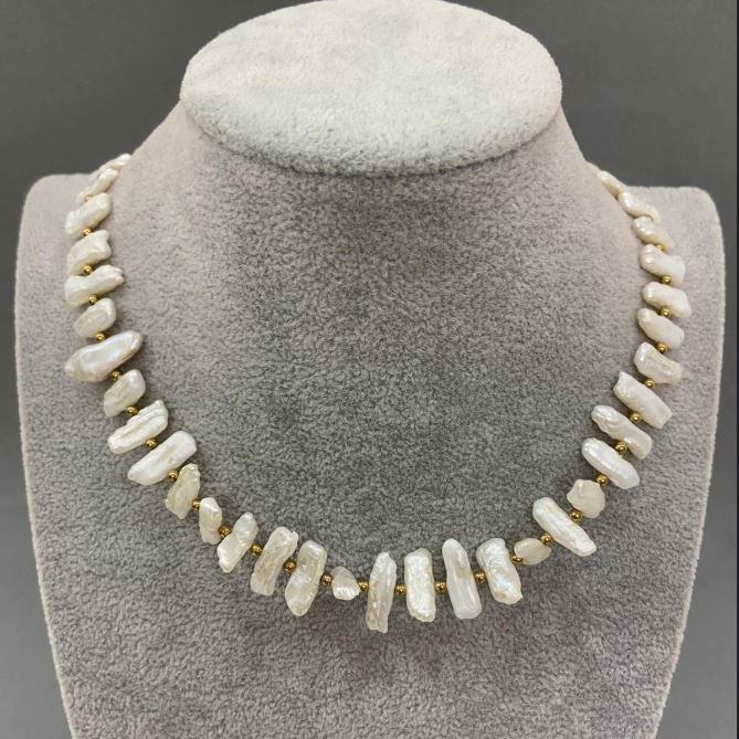 Choker - Baroque Pearl Necklace 13-17×5-8 mm, length 40 cm + 5 cm extender chain