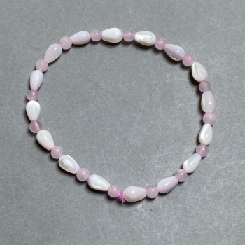Bracelet Pink Quartz Bead 4.5mm ±, Mother-of-Pearl Drop 8x5mm ±, Length 18cm ± Stretch