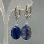 Kyanite Oval Earrings 18x13 mm, Faceted Topaz Cube, 4 mm Diameter, 43 mm Length
