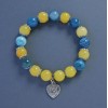 Yellow-Blue Agate and Citrine Bracelet (Imitation), Smooth Beads, 10 mm Diameter, 18 cm Length, Stretch with Heart Pendant