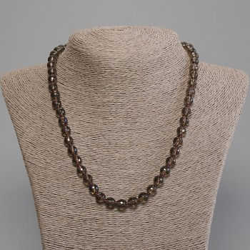 Smoky Topaz Necklace with Faceted Bead, 8 mm Diameter, 50 cm Length, with Clasp