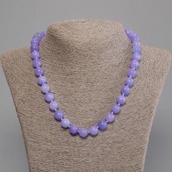 Aquamarine Necklace with Smooth Beads, 10 mm Diameter, 50 cm Length, with Clasp