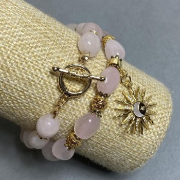 Set of Bracelets Pink Quartz Faceted 12x10mm, length 20mm +/-