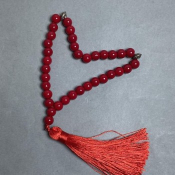 Tourmaline prayer beads, 33 beads, 8 mm diameter, with metal inlays