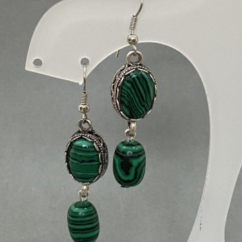 Malachite Oval Earrings in a Bezel Setting, 17×13 mm ±, Barrel 15×9.5 mm ±, Length 55 mm ±