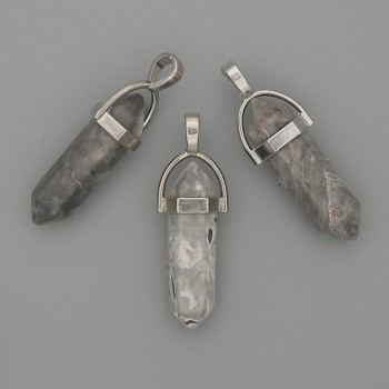 Hexagonal pendant with gray Jasper crystal ball 8x31x41mm+