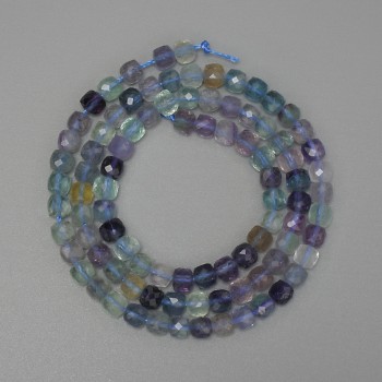 Fluorite Beads, Faceted Cubes, 4x4 mm, 39 cm long on thread