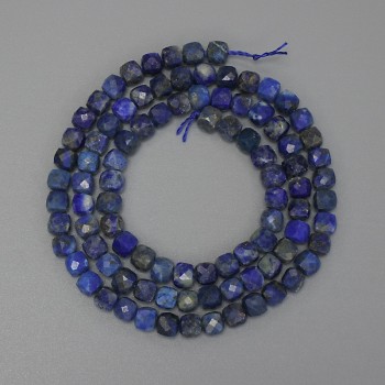Lazurite Beads, Faceted Cube, 4x4 mm, 39 cm on Thread