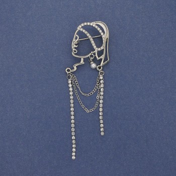 Brooch 'Girl with a Pearl Earring' White Crystals Silver-Tone Metal 85×24 mm+